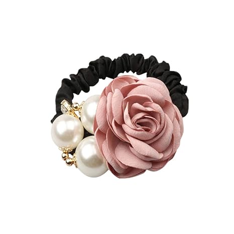 4Pcs Fashion Pearl Hair Rope Rose Flower Rhinestone Hair Ties/ Jewelry Rubber Band