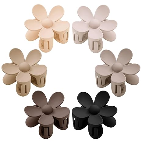 Flower Hair Clips 6 PCS Flower Claw Clips Daisy Clips for Women Matte Large Claw Clips Strong Hold Jaw Clamps Hair Accessories for Thick Hair 6 Colors