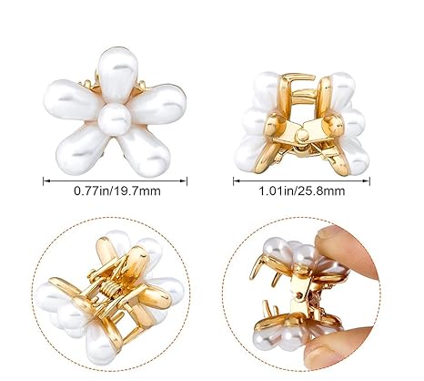 10 Pcs Small Mini Pearl Claw Clips with Flower Design, Sweet Artificial Bangs Clips Decorative Hair Accessories for Women Girls