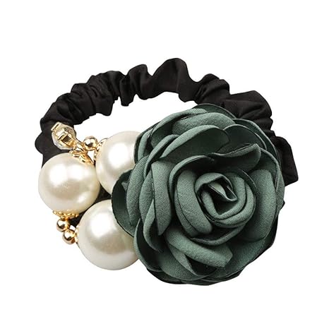 4Pcs Fashion Pearl Hair Rope Rose Flower Rhinestone Hair Ties/ Jewelry Rubber Band