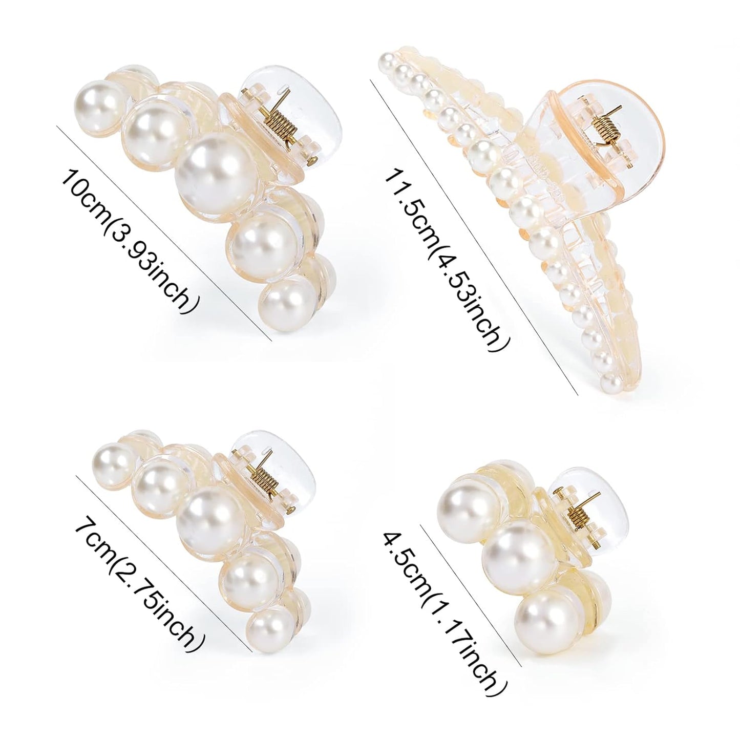 4 PCS Large Pearl Hair Claw Clips for Women Girls, Hair Barrette Clamps for Thick Thin Hair, Fashion Hair Accessories Headwear Styling Tools for Party Wedding