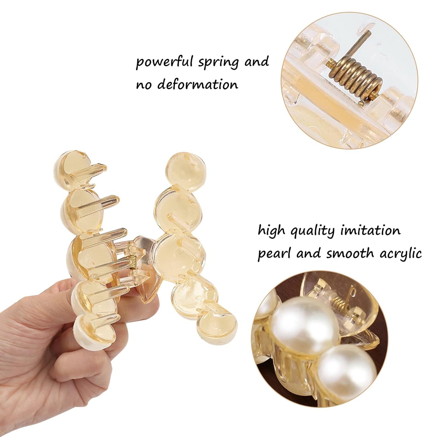 4 PCS Large Pearl Hair Claw Clips for Women Girls, Hair Barrette Clamps for Thick Thin Hair, Fashion Hair Accessories Headwear Styling Tools for Party Wedding