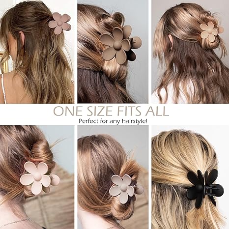 Flower Hair Clips 6 PCS Flower Claw Clips Daisy Clips for Women Matte Large Claw Clips Strong Hold Jaw Clamps Hair Accessories for Thick Hair 6 Colors