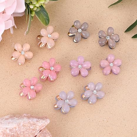 10Pcs Crystal-Adorned Mini Hair Barrettes and Sparkling Metal Side Clips for Girls and Women - Cute Pink Hair Accessories